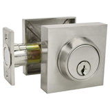 Nuk3y Hulk Series Lever Door Handle Slim Square Modern Contemporary Lever Set (Deadbolt [Single Cylinder], Satin Nickel)