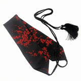 Snappsy Floral Embroidery Hanfu Waist Belt SilkLike Embroidered Waist Sash Braided Ties Embroidered Sash, Black