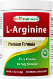 Best Naturals L-Arginine Powder 1 Pound - Pure Pharmaceutical Grade Free Form - Best Amino Acid Arginine Supplements for Women &