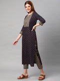 Anni Designer Women'S Cotton Blend Printed Straight Kurta With Pant (Sarva-Dark Blue_S_Dark Blue_Small),Dark Blue,S,Cotton Blend,Regular,kurta