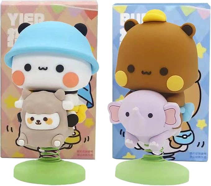 2 PCS Bubu and Dudu Bears Car Dashboard Decorations, Cute Cartoon Statue Bears Panda Figurine Office Desk Decor for Decor Accessories Tabletop Ornaments Gifts (C)