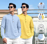 Royalscout Combo Of Men'S Solid Cotton Blend Full Sleeve Straight Kurta Shirt (Pack Of 2) Sky-Yellow 2Xl