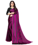 rangita Women Striped Georgette Saree With Blouse Piece - Purple (SIZE 5.5 MTR)