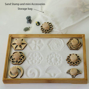 Zen Garden Rake Stamp Tools - Meditation Rock Sand Garden Accessories - Office Desktop Mini Zen Gifts For Man Women Bamboo Rakes