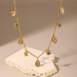 Gold Pink Zircon Teardrop Necklace for Women Dainty Dangle Charm Chain 18K Gold-Plated Stainless Steel 15.7 + 2.7 Adjustable