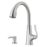 Pfister Pasadena Kitchen Faucet with Pull Down Sprayer and Soap Dispenser, Single Handle, High Arc, NSF Certified, Stainless Ste