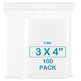 pikdmin 3''X 4'' (Pack of 100) 2 Mil Thick Clear Reclosable Small Zip Plastic Poly Bags With Resealable Lock Seal Zipper for Pho