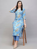 Anni Designer Women'S Cotton Blend Straight Printed Kurta With Pant (Uop Sky Blue-Nw_Xl_Sky Blue_X-Large),Sky Blue,XL,,,