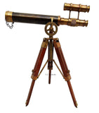 US HANDICRAFTS 1915 Double Barel Victorian London Telescope Collectible Dcor Nautical Spyglass Antique Mounted Solid Brass 14 