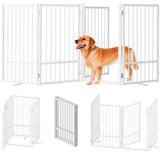 SNUOWU Full Metal Freestanding Dog Gate with Door, 32''Height Foldable Pet Dog Fence for Indoor & Outdoor, 4 Panels Extra Wide F