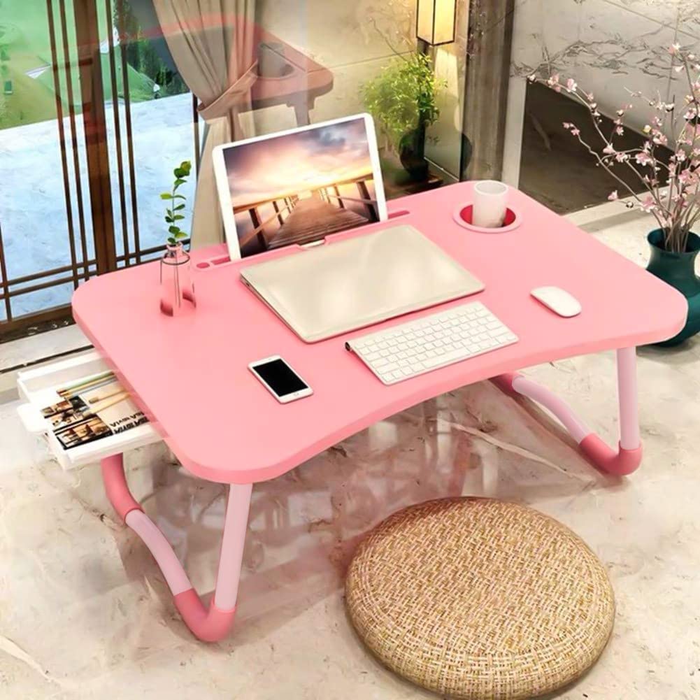 Laptop Bed Table, Foldable Laptop Desk Bed Tray with Storage Drawer, Lap Desk TV Tray for Breakfast Serving, Notebook Stand Read