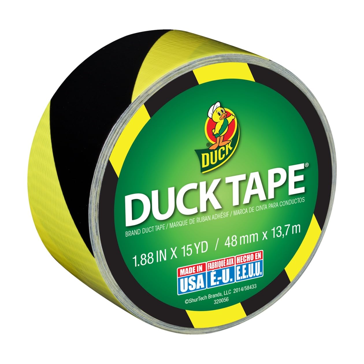 Duck Brand 283972 Printed Duct Tape, Single Roll, Black/Yellow Stripes