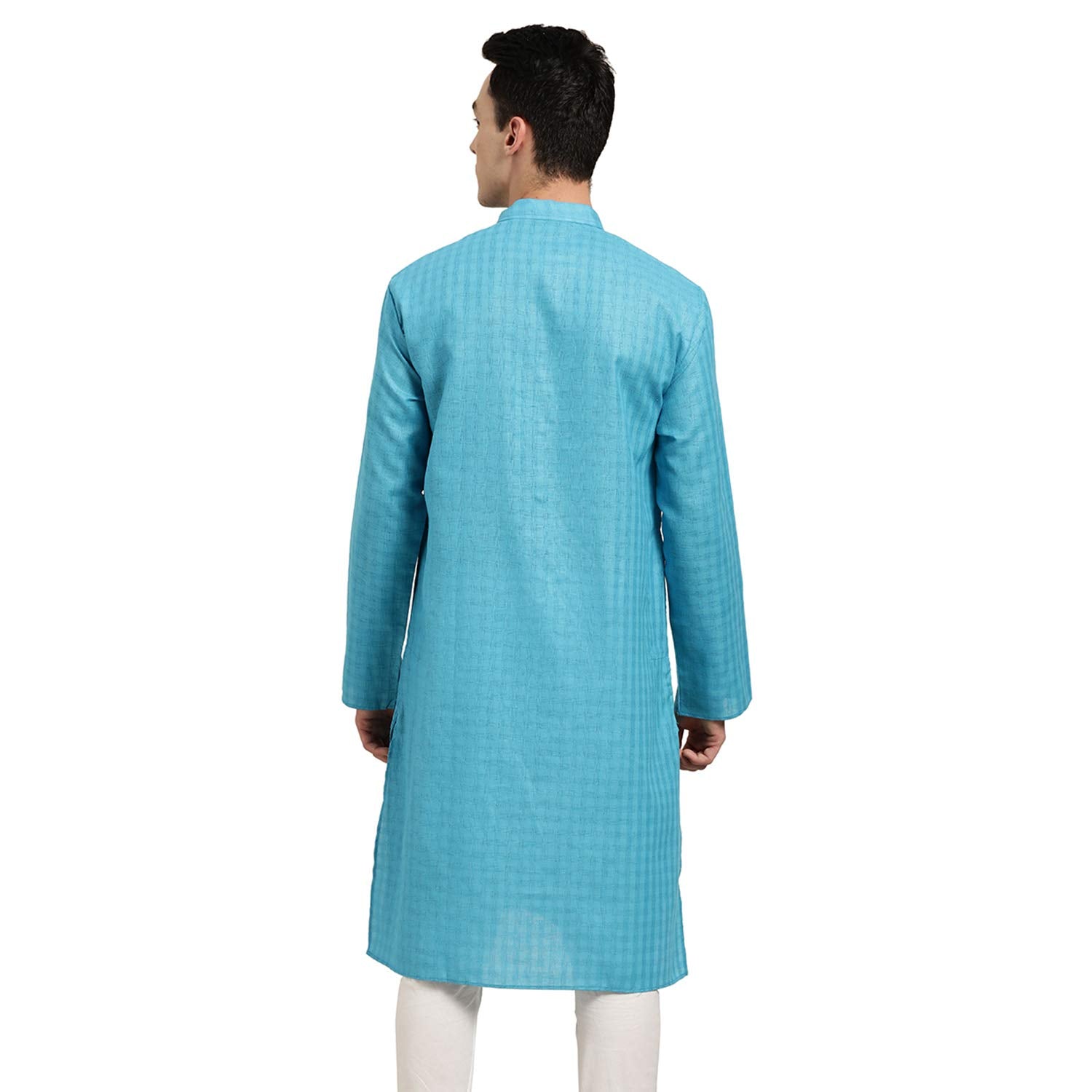 Sojanya (Since 1958 Men'S Cotton Linen Peacock Blue Checked Only Long Kurta Size: 42