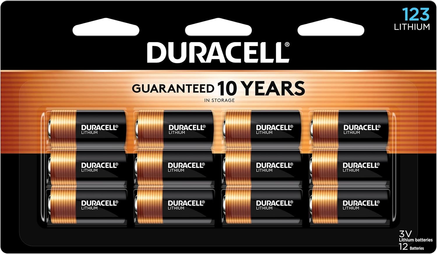 Duracell Cr123A 3V Lithium Battery, 12 Count Pack, 123 3 Volt High Power Lithium Battery, Long-Lasting For Home Safety And Secur