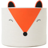 Bear Animal Basket, Large Cotton Rope Storage Basket, Woven Laundry Hamper, Cloth Storage Bin for Clothes in Bedroom, Orange Fox