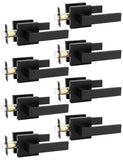Tinewa 8 Pack Square Black Door Handles Interior, No Lock Passage Door Lever for Left or Right Handing, Heavy Duty Matte Black C