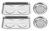 HORUSDY 4-Piece Large Magnetic Parts Tray Set, Stainless Steel Heavy Duty 9.5 W x 5.5''L Square and 4.5 Round Magnetic Trays Too