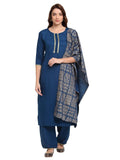 Anni Designer Women'S Rayon Straight Solid Kurta With Palazzos & Dupatta (Sonari Blue_Xl),Blue,XL,Rayon,Straight,Scarf
