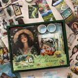 Buymz Vintage Aesthetic Scrapbook Kit, A6 Grid Notebook With Washi, Envelopes, Papers, Stickers For Journaling Photo Album (Ligh