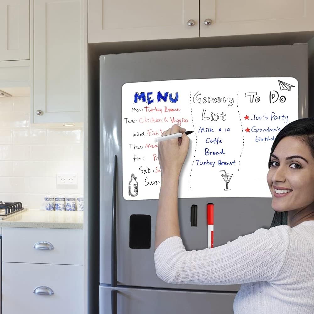 ANLIOTE Magnetic Dry Erase Board Fridge White Board Sheet 20x13, Flexible Refrigerator Magnets Whiteboard Planner for Home Kit