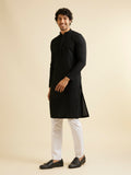 Manyavar Kurta Set For Men, Full Sleeves Mandarin Collar Ethnic Kurta Set For Engagement, Wedding, Party Solid (Black, L)