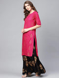Gosriki Women'S Rayon Printed Straight Kurta With Skirt (Vertika Pink_M),Pink,,B08RBRRMJM