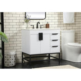 Elegant Decor Indoor Modern Under Sink Bathroom Fixtures Storage Organizer Cabinet 42 Inch Single Bathroom Vanity - White