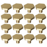 RZDEAL 1-1/10 Solid Brass Knobs Shoe Cabinets Knob and Pulls Brushed Gold Hexagon Handles for Dresser Drawer (16Pcs)