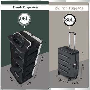 AOPHY Trunk Organizer for Car, 95L Large Capacity Storage with Non-Slip Bottom Strips and 2 Retractable Straps, Cargo Organizer