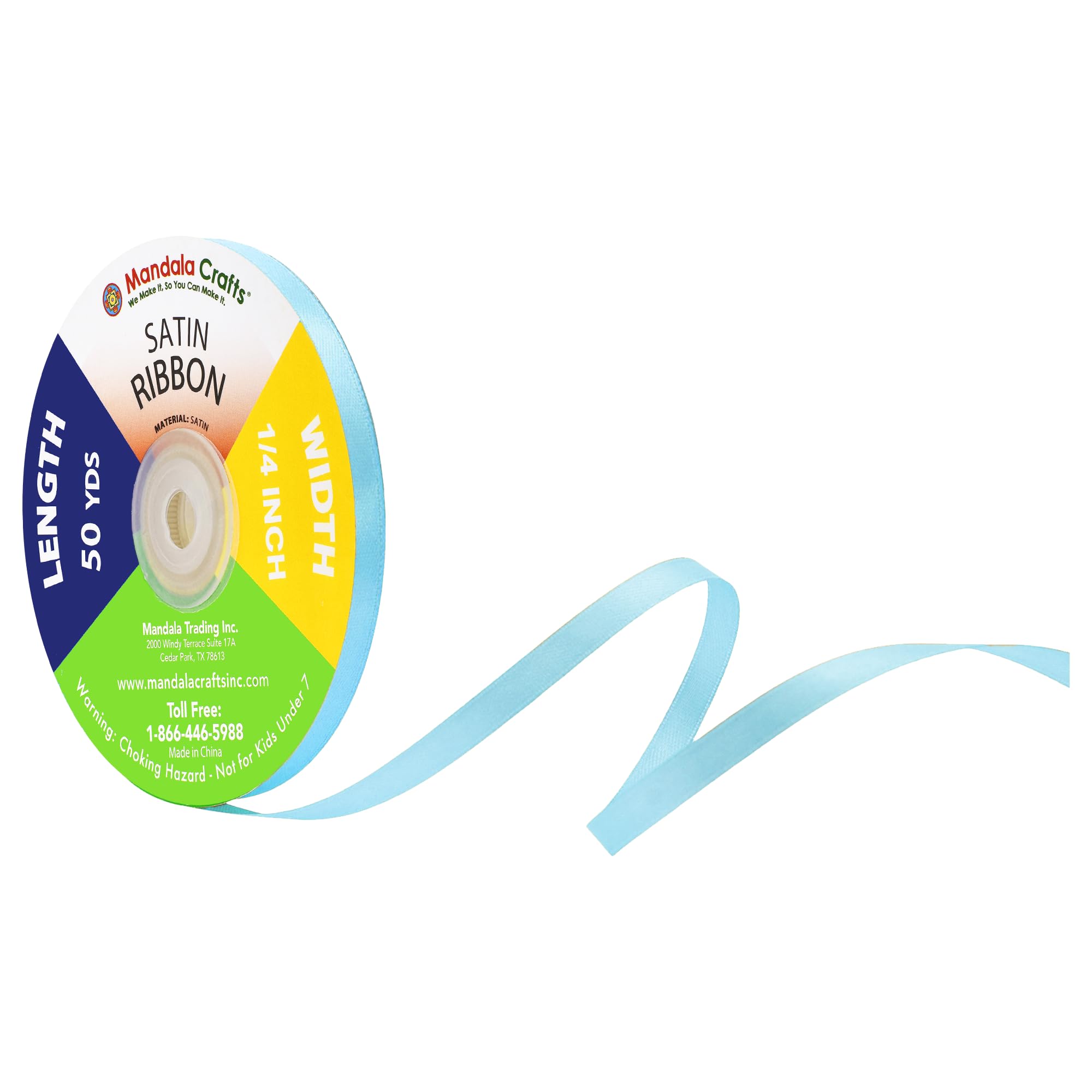 Mandala Crafts Baby Blue Satin Ribbon for Crafts - 50 Yards 1/4 Inch Wide Fabric Ribbons for Gift Wrapping, Flower Bouquets, Hai