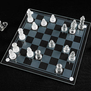 10*10 Glass Chess Set Frosted and Clear Pieces Felted Bottom for Adult and Teens(Gift for Game Education)