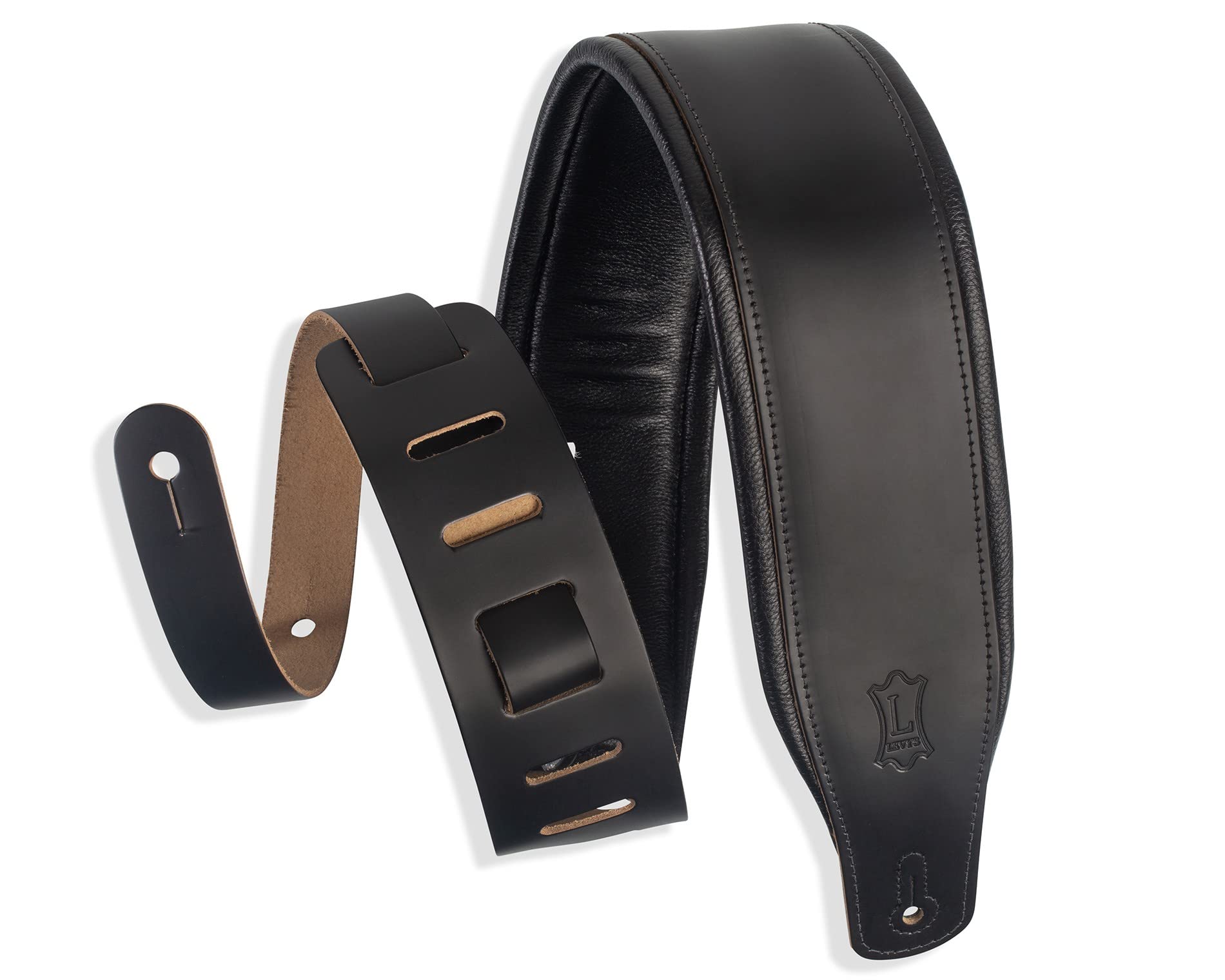 Levy'S Leathers 3 Wide Amped Leather Series Guitar Strap With Foam Padding And Garment Leather Backing; Black (M26Pd-Blk)