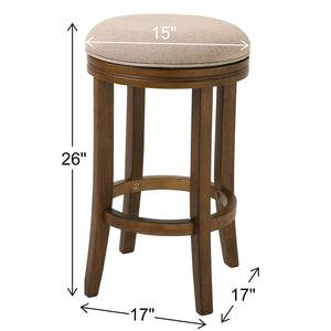 New Ridge Home Goods Victoria 26In. Counter-Height Backless Wood Swivel Barstool With Upholstered Seat, Honeysuckle