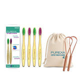 Purexa Kids Bamboo Toothbrush & Copper Tongue Cleaner Combo | 4 Kids Bamboo Toothbrushes With 2 Copper Tongue Scrapers | EcoFri