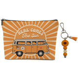Retro Bus Makeup Bag for Women Lady Bestie, Sunshine Large Capacity Makeup Pouch Travel Organizer Toiletry Cosmetic Bag, Orange 