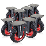 POWERTEC 8 Inch Caster Wheels Set of 8, Heavy Duty Fixed Plate Casters with Rubber Knobby Tread for Workbench, Dolly, Cart, Trol