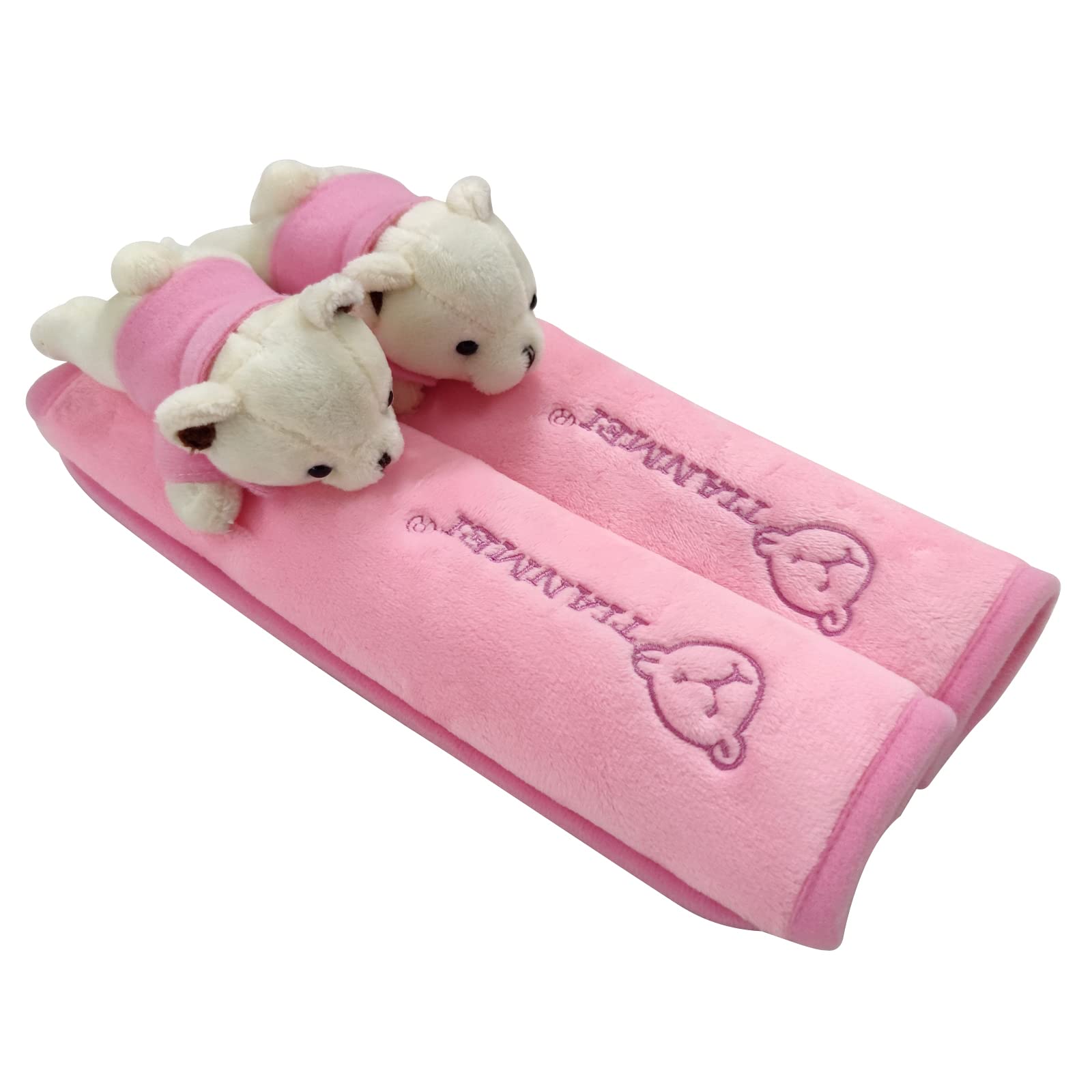 Tianmei 2Pcs Bear Doll Styling Faux Suede Car Seat Belt Strap Cover Shoulder Strap Pad (Pink Color)