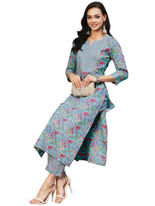 Gosriki Women'S Cotton Blend Printed Straight Kurta With Pant (Nand Blue-Gs_Xl_Blue_X-Large),Blue,,B0C2PML8JC