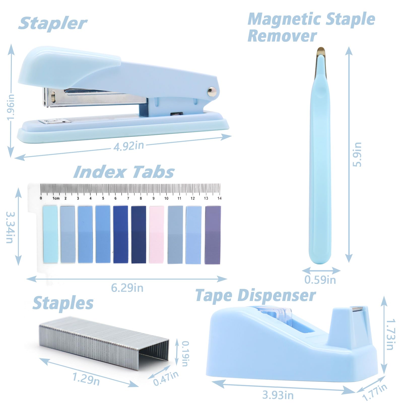 Blue Desk Accessories, Blue Office Supplies, Stapler and Tape Dispenser Set, Blue Desk Accessory Kit, Gift for Students, Women,