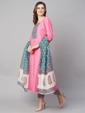 Gosriki Women'S Cotton Blend Straight Printed Kurta With Pant & Dupatta (Nidhivan Pink-Nw-Gs_S_Pink_Small),Pink,,B0C7W39H86