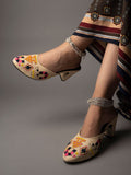 Shoetopia Embroidered Cream Heeled Mules For Women & Girls /Uk4,Cream,4,B0BVMHZSWB