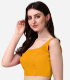 Pujia Mills Women'S Deep Neck Silk Sleeveless Readymade Blouse (Yellow, 34)