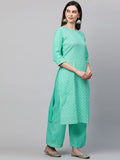 Anni Designer Women'S Cotton Blend Kurta With Palazzo (Kpz-Cot-10006-Sea Green_M_Sea Medium),Sea Green,M,,,