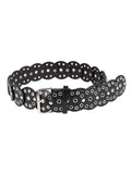 Kazo Black Faux Leather Belt With Silver Grommet Details, Braided Design, Oval Ring Buckle, One Size