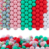 HHCFAST 150Pcs Mixed Color 15mm Silicone Beads for Keychain Making, Pink Red Green Print Silicone Beads for Pens and Bracelet Je