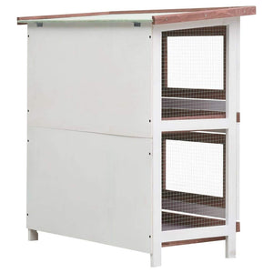 'Vidaxl 2-Layer Outdoor Rabbit Hutch With Waterproof Green Roof, Iron Wire Mesh, Pull-Out Trays, And 4 Doors - Brown And White Wooden Pet Enclosure
