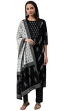 rytras Women's Pure Cotton Printed Straight Kurta Set with Palazzo Pants & Dupatta- Ethnic Wear,Black(RYT251,M)