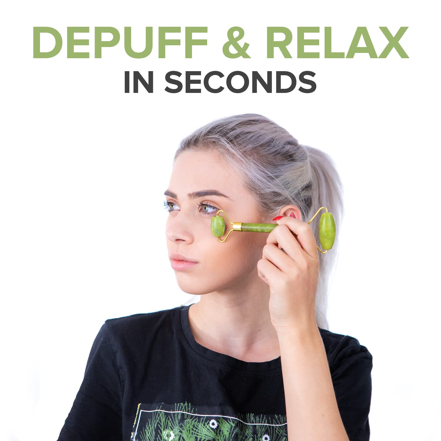 Jade Roller for Face and Gua Sha Set - 2 Anti-Aging Facial Rollers and Gua-Sha Facial Tool - Face and Body Massager for Your Ski
