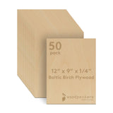 Baltic Birch Plywood, 6 mm 1/4 x 12 x 9 Inch Craft Wood, Box of 50 B/BB Grade Baltic Birch Sheets, Perfect for Laser, CNC Cuttin