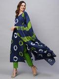 Anni Designer Women'S Cotton Blend Straight Printed Kurta With Pant & Dupatta (Sumitra Blue-Nw_5Xl_Blue_Xxxxx-Large),Dark Blue,5XL,Cotton Blend,Regular,Dupatta